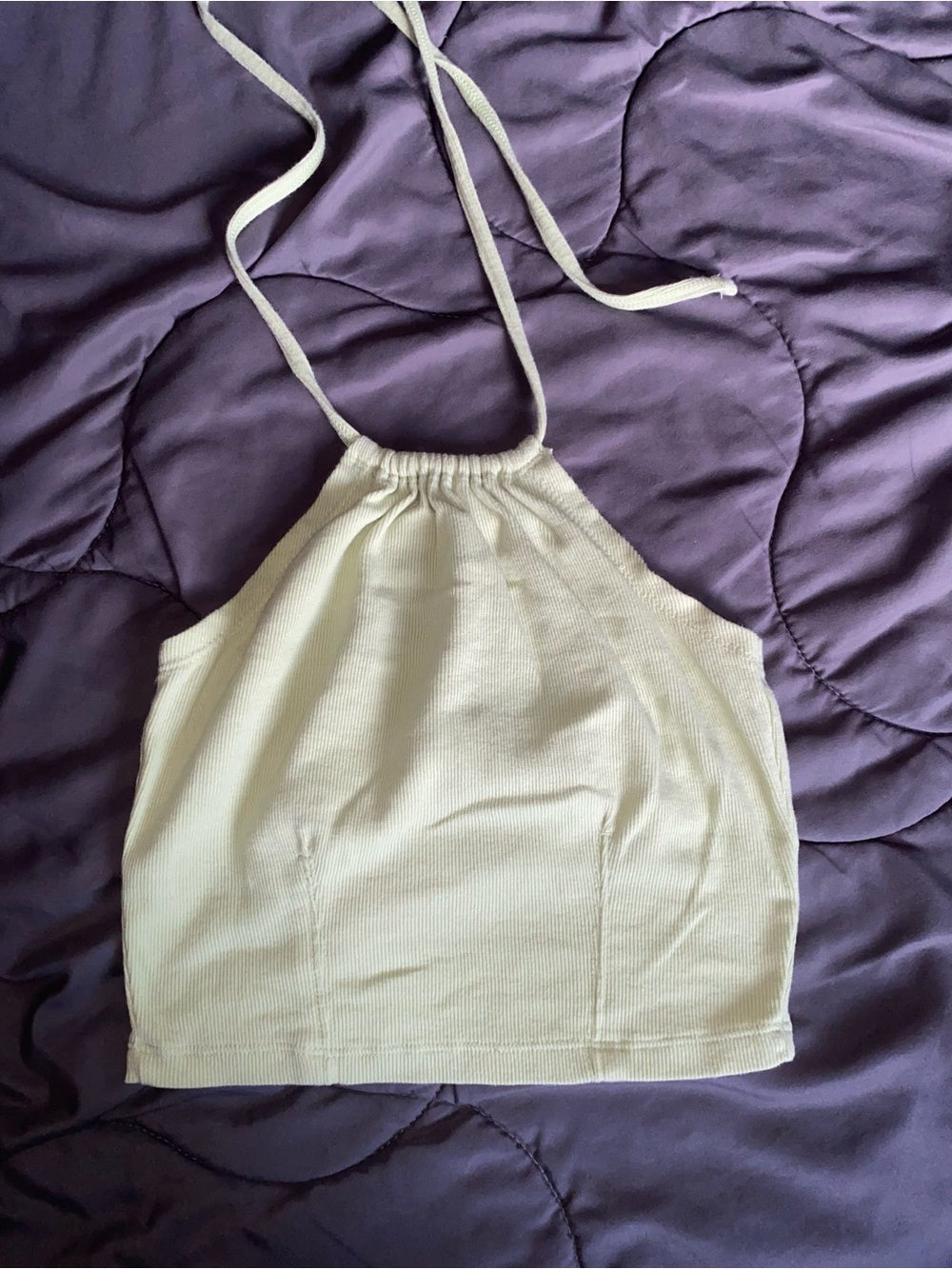bp Cream Ribbed Halter Crop Top with Tie Straps